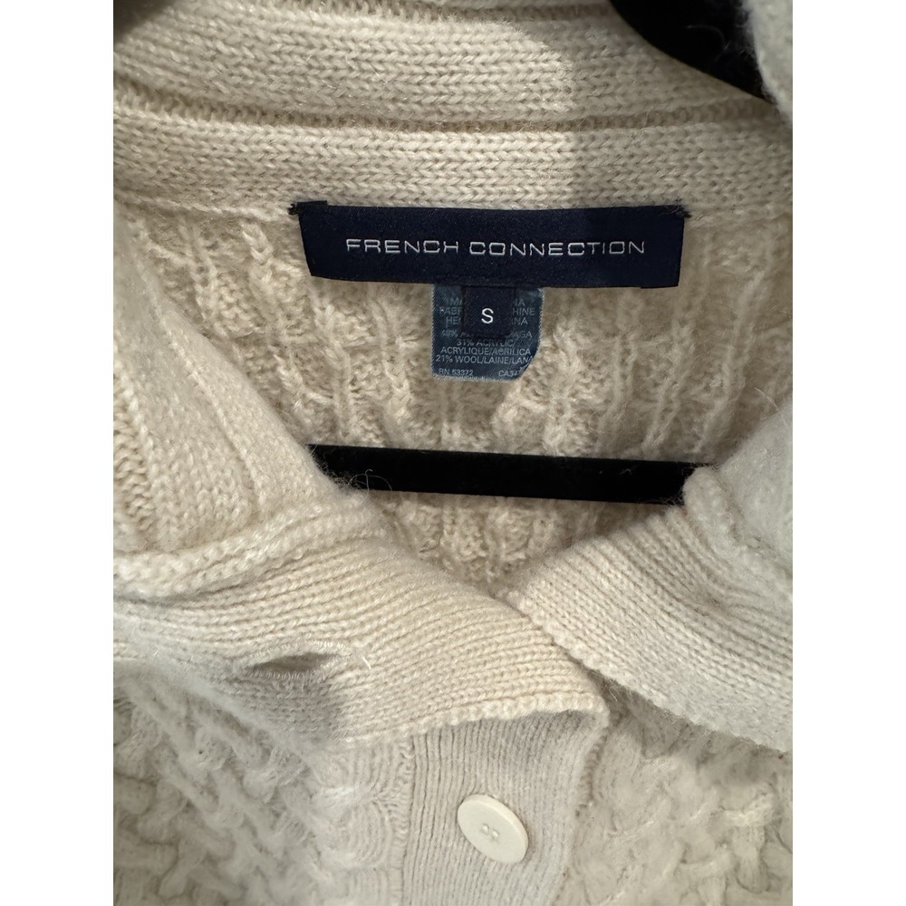 French Connection Cable Knit Cardigan Sweater Sz S Cream Alpaca Blend Button - Picture 4 of 13